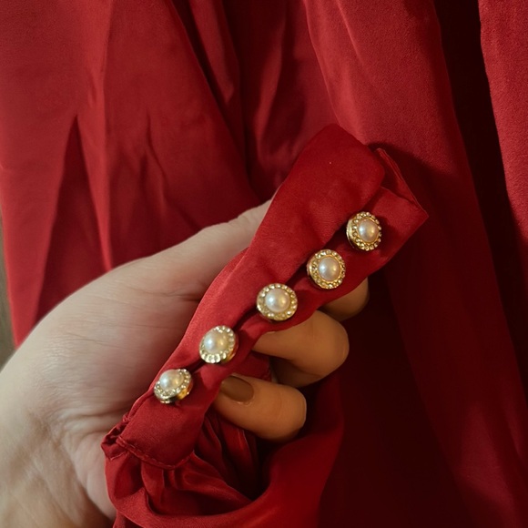 Elegant Red Women's Blouse - Picture 3 of 6